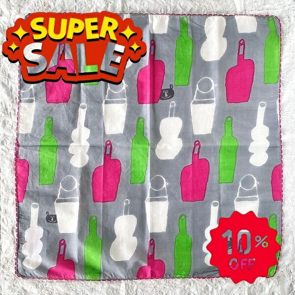 Rakuten - 『楽天スーパーSALE10％OFF』バンダナ ピーカブー ボトル 隠れクマ 大判 サイズ 生地 柄 かわいい北欧 ポップ グレーコットン インド綿 綿100% お弁当 包み スカーフ ハンカチ スタイ お返し プチギフト レディース 55cm×55cm