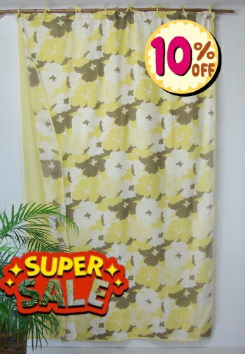 『楽天スーパーSALE10％OFF』間仕切り カーテン ダブル つっぱり 北欧 おしゃれ ガーゼ カントリー バーナリーフラワー 花柄 綿100% コットン イエロー YE 丈180cm 幅110cm