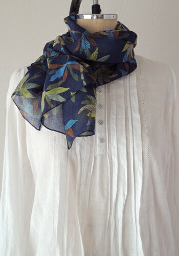 ストール 大判 長方形 春 夏 秋 おしゃれ 薄い コットン シルク ヤシの木 花 柄 パームツリー 綿 絹 インド綿 ステキ かわいい 薄手 ショール レディース 青 ブルー 紺 ネイビー NV アジアン カントリー ナチュラル トロピカル