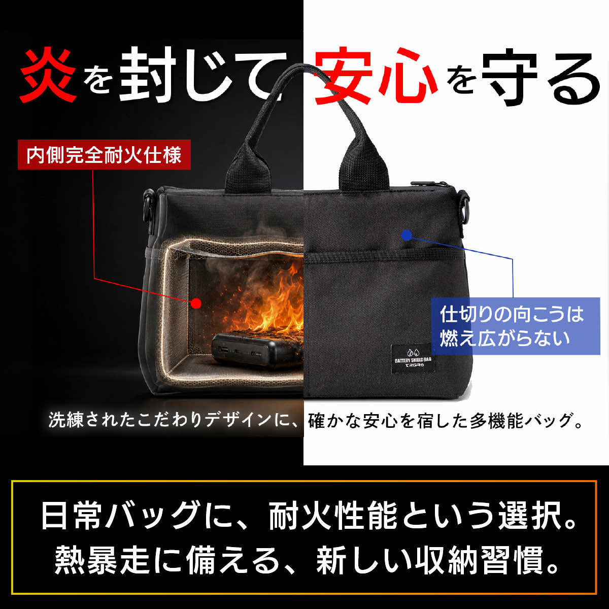 耐火ポーチ 2way 大サイズ 発火対策 スマホ モバイルバッテリーに 難燃性素材 燃えにくい 耐火バッグ 充電器 貴重品 防災グッズ 旅行 出張 整理用品 便利グッズ 安全 便利グッズ 耐火ポーチ大 ki-wa-mi-10000776 きわみOnlineShop サンプル画像2
