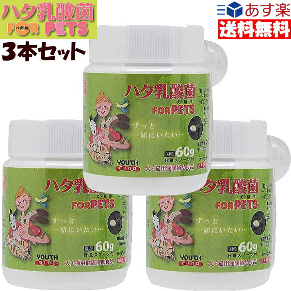 ハタ乳酸菌 for pets ペット用 60g 3個セット 犬 猫 動物用 ペット用品 サプリメント 腸内環境 口腔ケア 被毛向上 栄養補助 ペット サプリ イヌ ネコ 乳酸菌 健康食品 いぬ ねこ 健康補助食品 ペット用 乳酸菌 歯垢 15倍ポイント