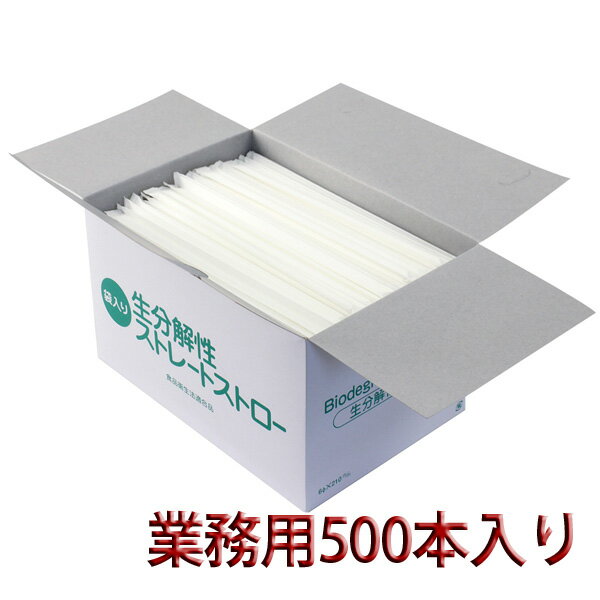 日本製 生分解ストロー 個包装 500本入り 業務用 直径6mm x 長さ210mm (21cm) 紙袋個包装 ストレート 乳白色 生分解性ストロー