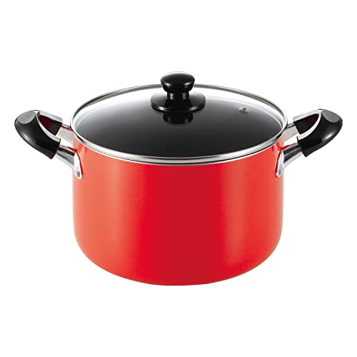 パール金属 半寸胴鍋 22cm ガラス蓋付 ガス火専用 ふっ素加工 レッド オンリーワン・ステージ HB-6147