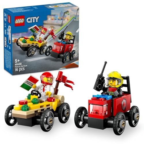ピザ屋と消防車 レースカーパックマルチカラー/-/60458・Style:ピザ屋と消防車 レースカーパック・パッケージ個数:1・レースカーセット ? 5才以上のお子さまが喜ぶレースカーの贈りもの・セットの内容 ? ピザと消防車のレースカーの組み立てに必要なパーツ、シェフと消防隊員のドライバーミニフィギュア各1体・想像が遊びの原動力 ? 運転席にミニフィギュアを乗せて、アクセル全開のレースごっこをスタートしよう・インタラクティブな組み立て説明 ? LEGO Builderアプリでは、セットの検索やご自宅にあるセットのデジタルカタログ作りができるほか、立体表示されるモデルを拡大・回転ししながら組み立て、途中で保存したところからいつでも再開できます・5才以上向けギフト ? カーレース好きのお子さまによろこびのサプライズをお届け商品紹介 レゴシティ ピザ屋と消防車 レースカーパック（60458）は、5才以上のレースマニアにおすすめの組み立てセットです。ミニカー2台とミニフィギュア2体が付属し、誰もが熱くなるレースごっこを楽しめます。 本セットには作業の手順がひと目でわかる組み立て説明書が付属していますが、LEGO Builderアプリにも対応しています。アプリでは、セットの検索やご自宅にあるセットのデジタルカタログ作りができるほか、立体表示されるモデルを拡大・回転ししながら組み立て、途中で保存したところからいつでも再開できます。 レゴ シティシリーズのセットは、リアルな建物やカッコいいのりものを組み立てて、親しみやすいキャラクターたちといっしょに限界突破のごっこ遊びを楽しめます。また、同シリーズのレースカー（各セット別売）と組み合わせて遊びの可能性をさらに広げられます。 安全警告 レゴデュプロ以外の製品には、小さな部品が入っています。間違って飲み込む危険がありますので、4才未満のお子さまには遊ばせないでください。