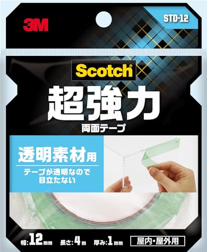 新モデル1. 透明素材用/幅12mm 長さ4m/STD-12・Color:1. 透明素材用Size:幅12mm 長さ4mStyle:新モデル・パッケージ個数:1・【製品情報】使用温度範囲:-20~150℃ / サイズ(厚みx幅x長さ): 1mm x 12mm x 4m / 基材:アクリルフォーム / 粘着剤:アクリル系 / 仕様: 屋内・屋外・【透明素材にピタッと接着、目立たない超強力両面テープ! 】表面のツルツルしたガラス・プラスチック・アクリルなどの接着に役立つ透明両面テープ。屋内外どちらにも使えます。窓ガラスの飾りつけやアクリル製品の組み立てなどにもオススメです。・【圧倒的な粘着力でしっかり固定! 】小物を飾ったり収納できる透明素材のアクリル製のウォールラック、台所や洗面所まわりの整理に使える壁掛け棚接着できる超強力両面テープ。・【時間が経っても、変わらない接着力】 素材の変形や縮みにもピタッとフィットする超強力な透明両面テープ。長期間の使用にも耐えられます。・【工具いらずで、パパッと取り付けられる! 】工具を使わずに手軽に取り付けられます。両面テープテープが透明なので、貼ったところが目立たない! 強靭なアクリルフォーム基材に、アクリル系粘着剤を塗布した超強力両面テープです。 素材の変形や縮みにもよくなじみ、振動する場所でも高い接着力を有します。 テープが透明なので、貼った跡が目立ちません。 JIS規格[Z1541]1種レベル(構造用接合部)に適合しています。 ※軟質塩化ビニール、ポリエチレン、ポリプロピレン、シリコーン、フッ素樹脂加工表面、凸凹面には使用できません。