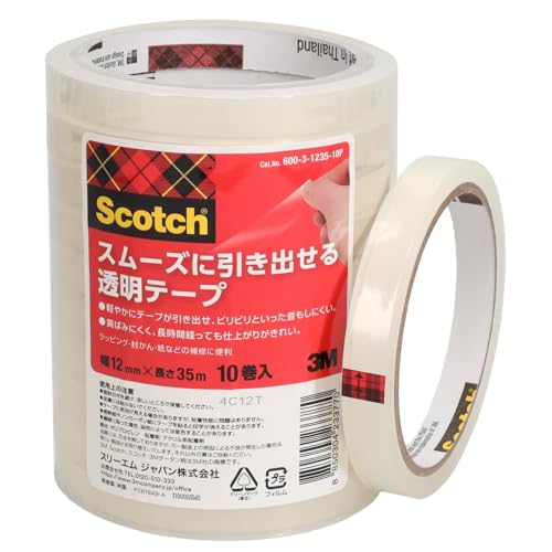 Rakuten - 3M スコッチ スムーズに引き出せる透明テープ 12mm x 35m 10巻パック 600-3-1235-10P