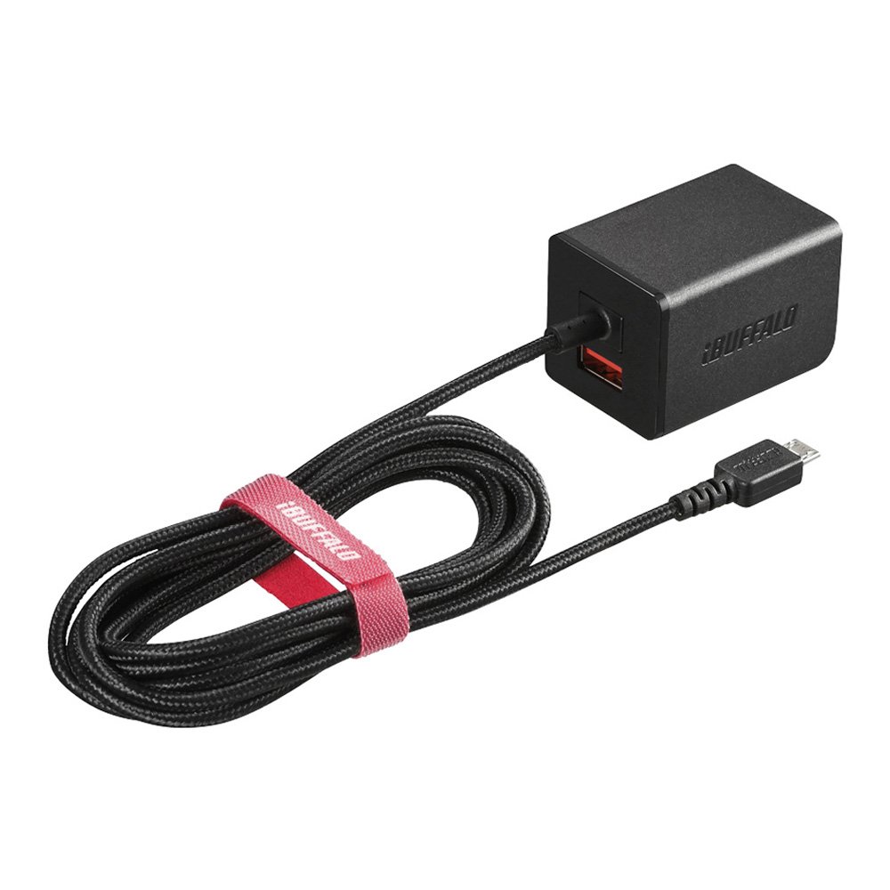 BUFFALO USB充電器 2.4A急速 microUSB1.8m/USB×1 オートパワーセレクト搭載 高耐久ファブリックケーブル ブラック