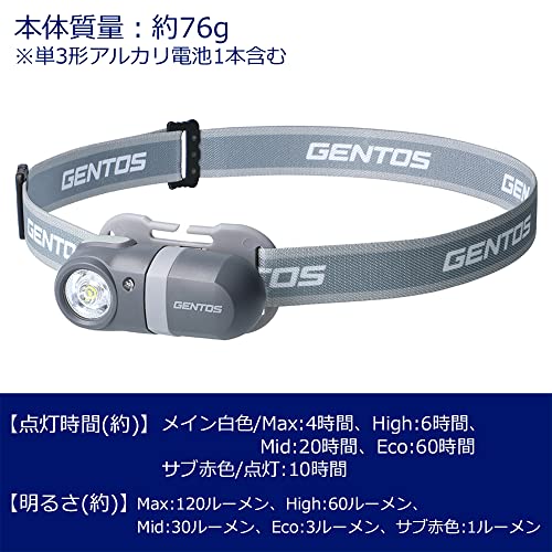 GENTOS(ジェントス) LED ヘッドライト 【明るさ120ルーメン/実用点灯4時間/防滴】 ...