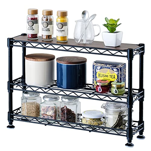 ドウシシャ 3段 調味料ラック スパイスラック 卓上ミニラック 黒 ブラック 幅45x奥行12x高さ30cm CM4530-3BK 棚板位置変更