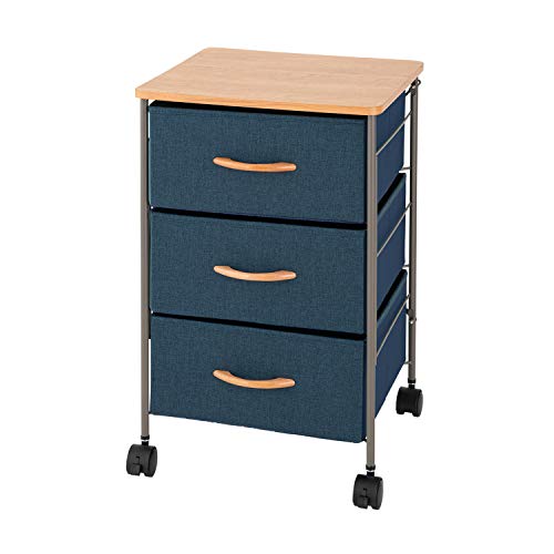 ドウシシャ 布製収納ボックス コンパクトチェスト 幅40 3段 青 軽くて便利 キャスター付き 木製天板 取..