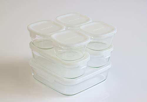 iwaki(イワキ) 耐熱 ガラス 保存容器 角型 パック&レンジ 7点セット ホワイト 200ml × 4個 / 500ml × 2個 / 1