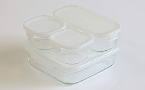 iwaki(イワキ) 耐熱 ガラス 保存容器 角型 パック&レンジ 4点セット ホワイト 200ml × 2個 / 500ml × 1個 / 1