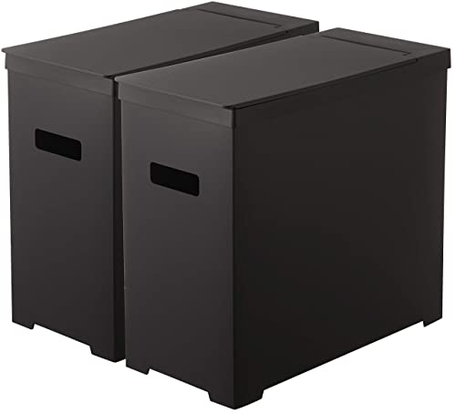 山崎実業(Yamazaki) シンク下蓋付きゴミ箱 2個組 ブラック 約W19XD40XH35cm (1個あたり)タワー 折り畳んで運べる 53