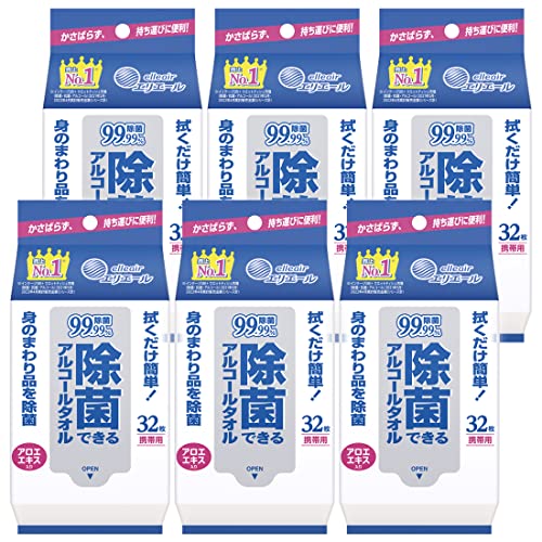 エリエール ウエットティシュー 除菌できるアルコールタオル 携帯用 192枚(32枚×6パック) 【まとめ買い】