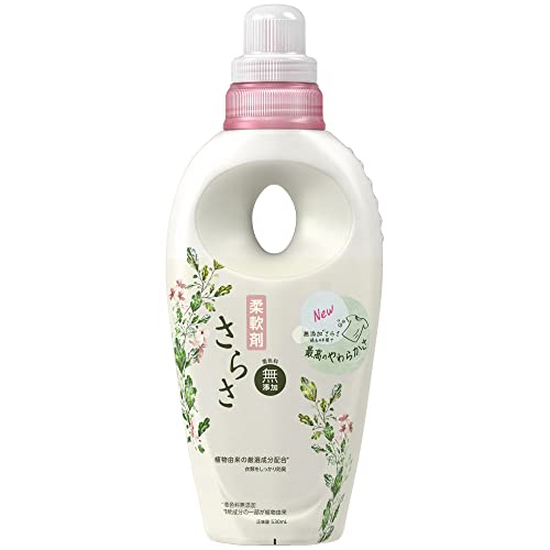 ・ 新)本体 530mL ・・Size:新)本体 530mL・柔軟剤さらさは無添加*さらさ過去4年間で最高のやわらかさ（*着色料無添加）・皮膚科医監修のもと、肌テスト済み*。肌に優しい。(*全ての人の肌に影響がないわけではありません)・ふわふわに仕上げるだけでなく、衣類をしっかり防臭。・ママが選ぶ無添加柔軟剤銘柄No. 1*(*2016年GfK調べ(N=300)「お母さんが選ぶ、赤ちゃんのための日本の無添加柔軟剤No.1」という質問に対して)・すすぎ1回OK、洗剤残りの心配なし。ピュアソープの香り説明 商品紹介 無添加*1 さらさ過去4年間で最高のやわらかさ植物由来の厳選成分配合*2 衣類をしっかり防臭 肌を優しく包み込む *1 着色料無添加 *2 柔軟成分の一部が植物由来 柔軟剤 原材料・成分 成分: 界面活性剤（エステル型ジアルキルアンモニウム塩）、安定化剤