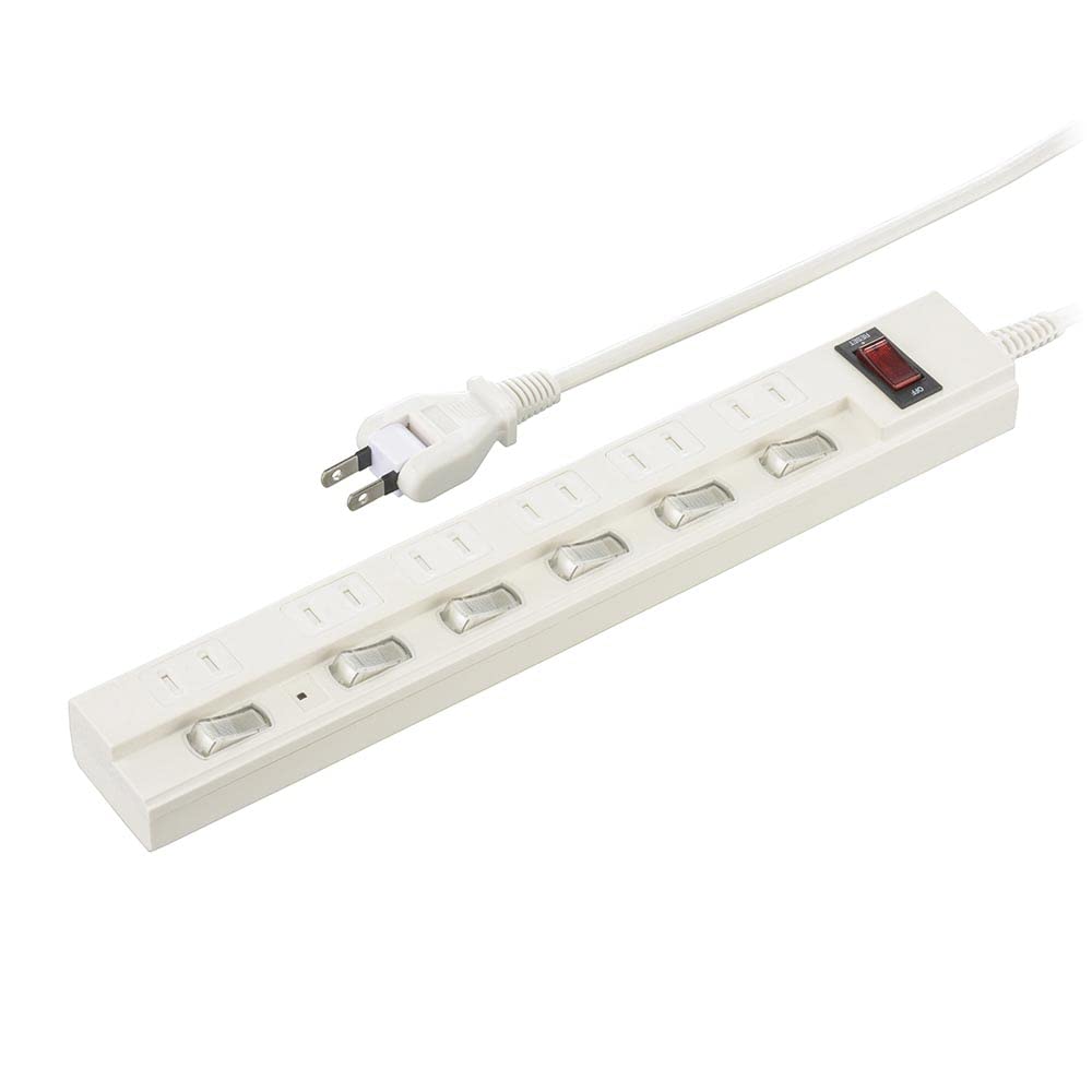 オーム電機 電源タップ コンセントタップ 節電タップ 雷ガード/ブレーカー付 6個口 5m 個別/一括集中スイッチ付き 感電防止シャッター付きコ
