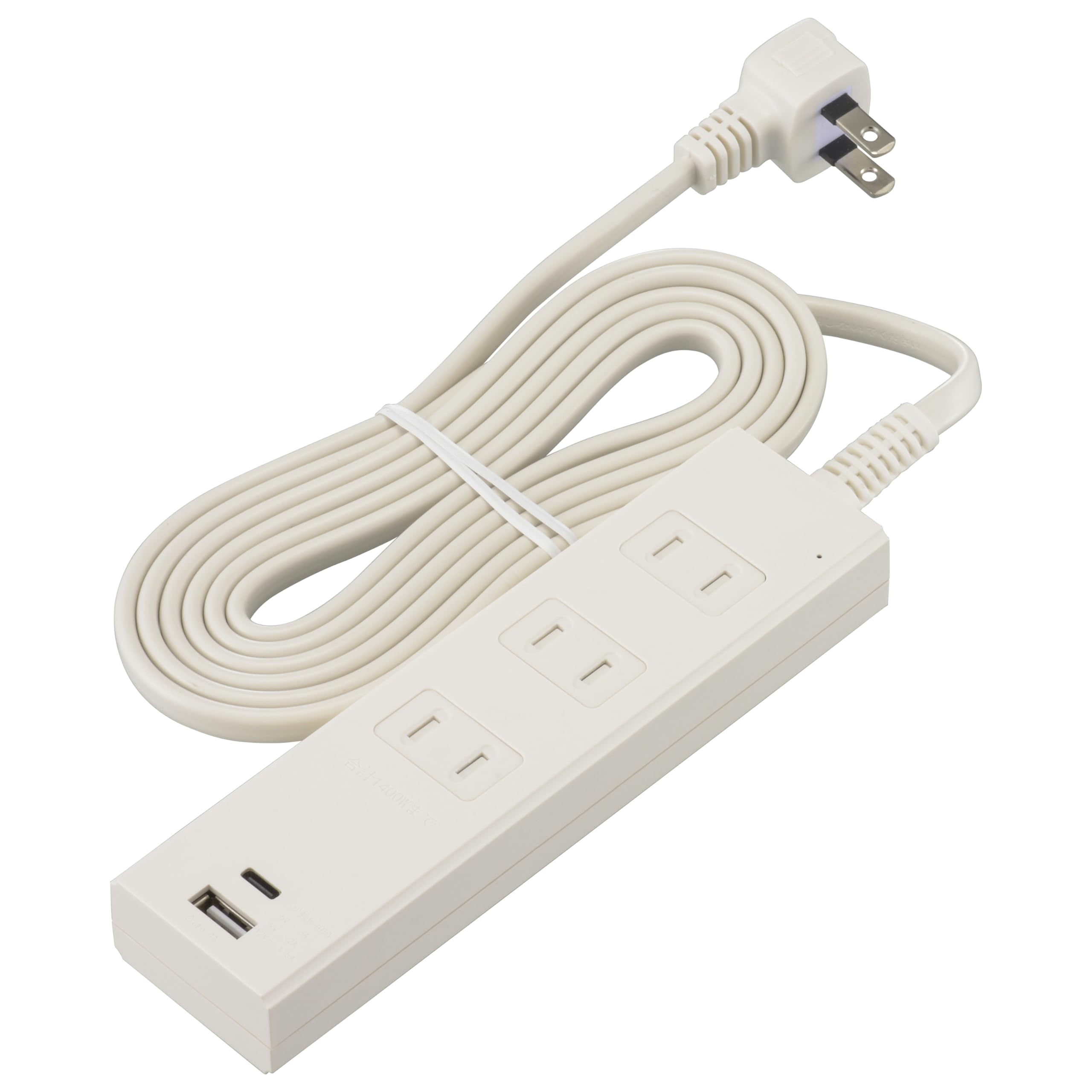 樂天商城 - オーム電機 電源タップ 3個口 雷ガード PD対応Type-C/Type-Aポート付き 2m ホワイト HS-TKU32PD23-W 00-10