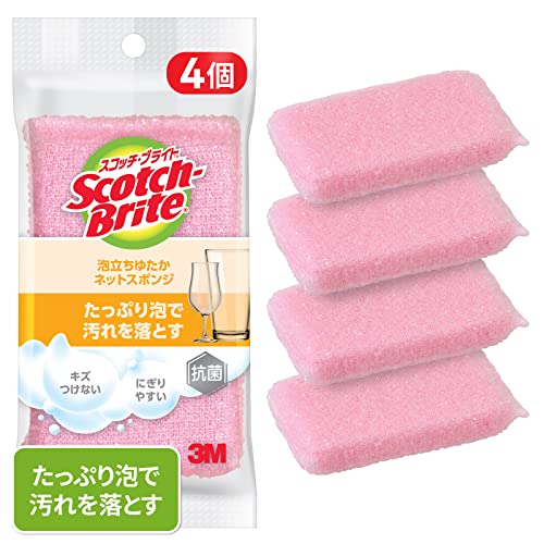 3M スポンジ 食器洗い キッチン キズつけない 抗菌 泡立ちゆたかネット ピンク 4個 スコッチブライト WNTP-4P