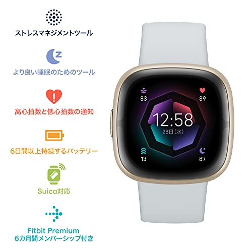 【Suica対応】Fitbit Sense 2スマートウォッチ ブルーミスト [6日間以上のバッテリーライフ/Alexa搭載/GPS搭載] FB