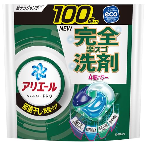 アリエール 洗濯洗剤 ジェルボール プロ 部屋干し×鉄壁バリア 部屋干しでもさわやかな香り 詰め替え 100個 [大容量]のサムネイル