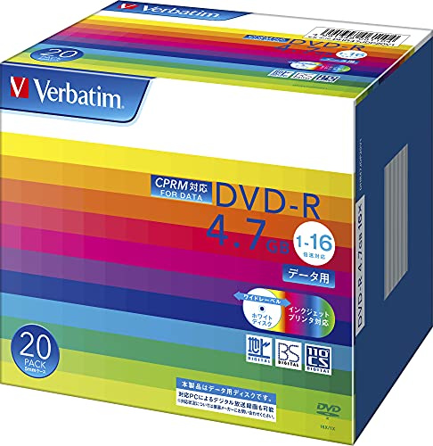 バーベイタムジャパン(Verbatim Japan) 1回記録用 DVD-R CPRM 4.7GB 20枚 ホワイトプリンタブル 片面1層 1-