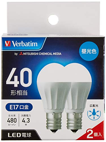Verbatim バーベイタム LED電球2個セット E17 40W形相当 昼光色 (広配光/定格寿命40000時間/密閉器具対応) LDA4D(3)