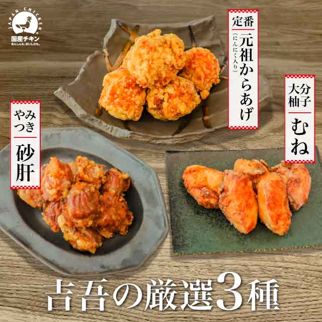 唐揚げ 国産 冷凍 ギフト レンジ 業務用 大分 中津 厳選 3種盛り 約1.2kg 元祖 にんにく 10個 むね ゆず 14個 砂ズリ 300gのサムネイル