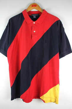 USED!!! NAUTICA (ノーティカ) / COLOR BLOCK POLO SHIRTS (90'S) (ポロシャツ) / red×navy×yellow　　　90年代　ビンテージ　カラーブロック