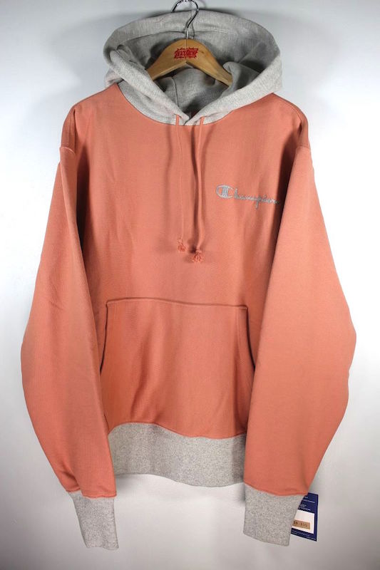 CHAMPION (チャンピオン) / "REVERSE WEAVE" PULLOVER SWEAT HOODIE / salmon pink×heather grey　　USアパレルライン　リバースウィーブ