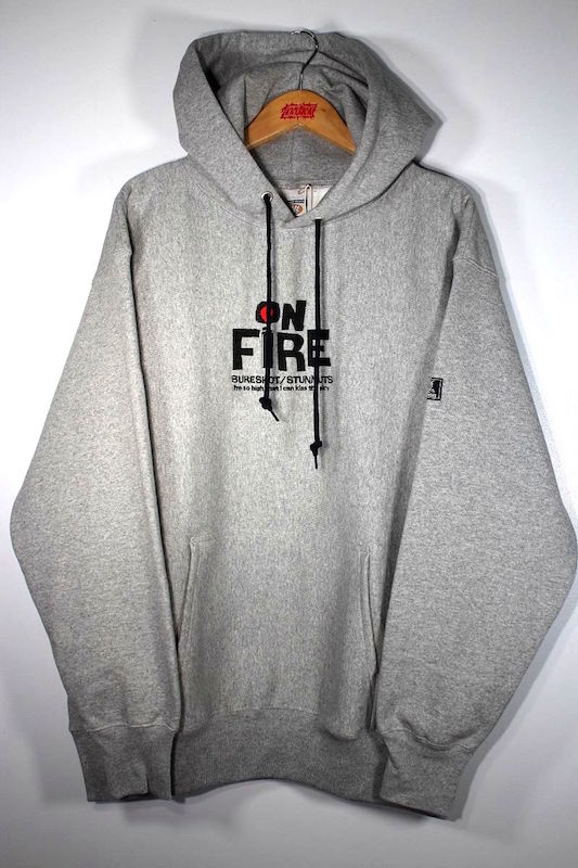 STUNNUTS (スタンナッツ) / "SURE SHOT -ON FIRE-" HEAVY WEIGHT SWEAT HOODIE / heather grey