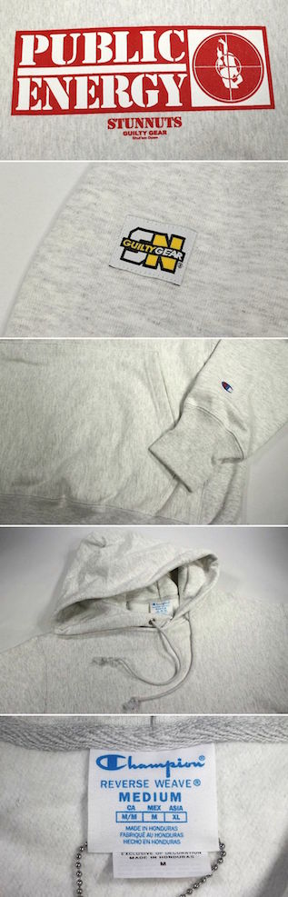 STUNNUTS / "PUBLIC ENERGY" CHAMPION REVERSE WEAVE SWEAT HOODIE / silver grey