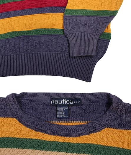USED!!! NAUTICA / BORDER COTTON KNIT SWEATER (90'S)