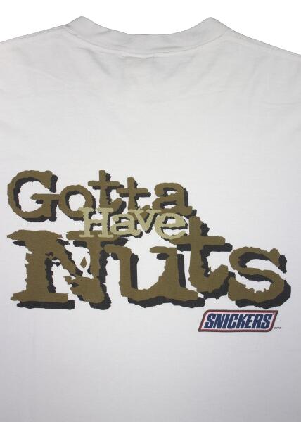 USED!!! NO FEAR × SNICKERS / "GOTTA HAVE NUTS" Tee (90'S) / white