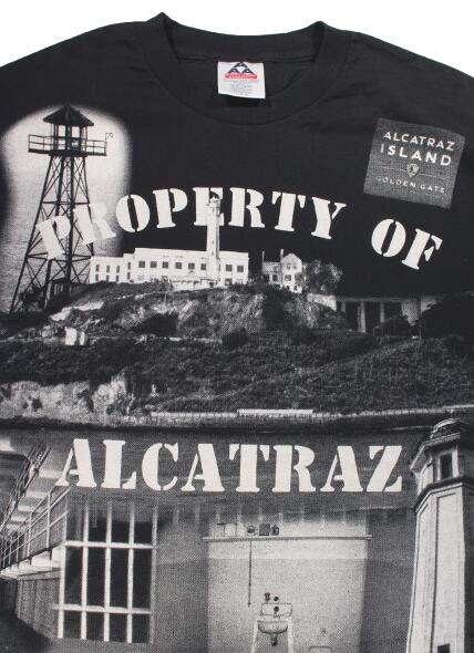 USED!!! ALSTYLE / "ALCATRAZ" ALLOVER PRINT Tee (90'S) / black　サイズ L　　アルカトラズ島　総柄Tシャツ