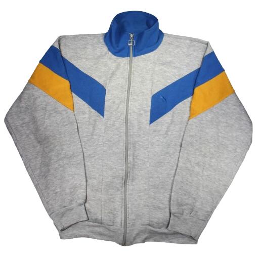 乐天商城 - USED!!! PUMA / SWEAT TRACK JERSEY (80-90'S) / heather grey×blue×mustard　サイズ L　　プーマ　トラックジャケット