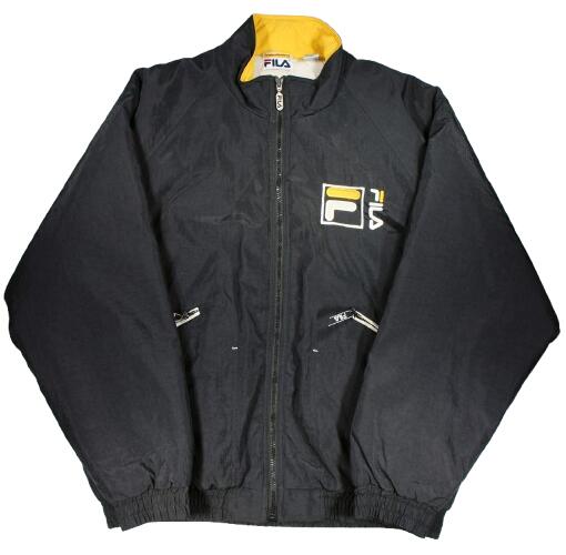 Rakuten - USED!!! FILA / NYLON PUFFER JACKET / black×yellow (90'S)　サイズ L　　フィラ　ナイロンジャケット