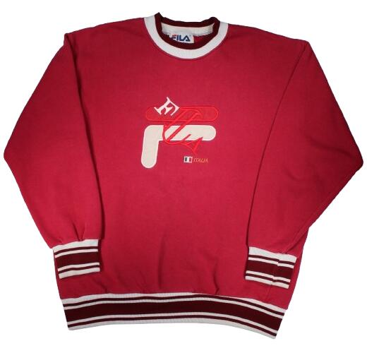 Rakuten - USED!!! FILA / LINED RIB CREWNECK SWEAT / wine red×off white (90'S)　サイズ 不明　　フィラ　クルーネック・スウェット