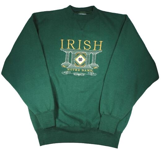 USED!!! MIDWEST EMBROIDERY "UNIVERSITY OF NOTRE DAME " HEAVEY WEIGHT CREWNECK SWEAT / green (90'S)　サイズ L　　ノートルダム大..