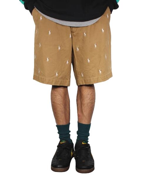乐天商城 - USED!!! POLO RALPH LAUREN / EMBROIDERY PONY LOGO CHINO SHORTS (10-20'S) / khaki×white　サイズ W32　　ポロ・ラルフローレン　チノショーツ