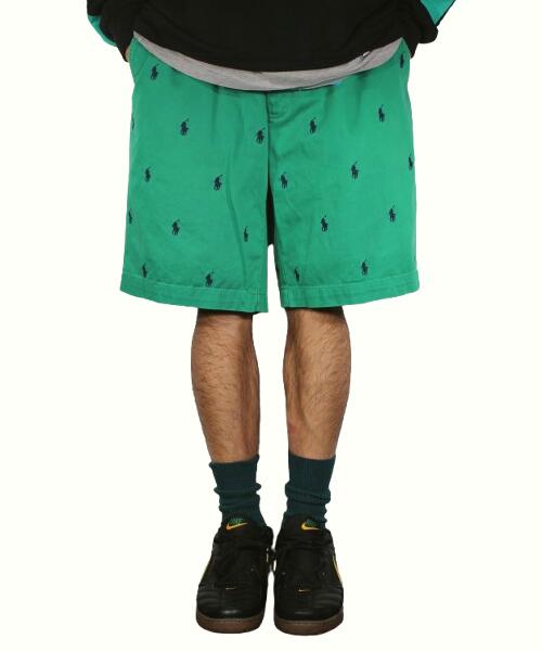 Rakuten - USED!!! POLO RALPH LAUREN / EMBROIDERY PONY LOGO CHINO SHORTS (10'S) / green×navy　サイズ W32　　ポロ・ラルフローレン　チノショーツ