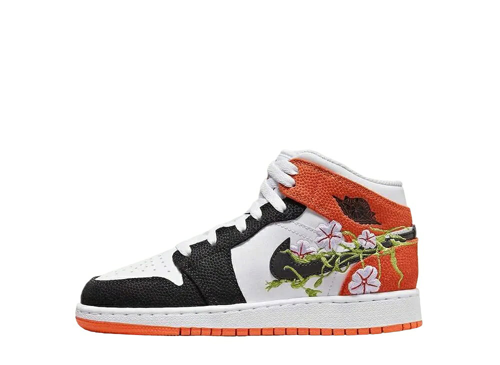 Sneakers - 【今なら割引クーポン発行中】Nike ナイキ GS エアジョーダン1 ミッド フローラル エンブロイダリー/ホワイト/スターフィッシュ ナイキ DQ8390-100 大人も履ける キッズモデル レディース スニーカー キッズスニーカー ベビーシューズ 21SN-DQ8390-100