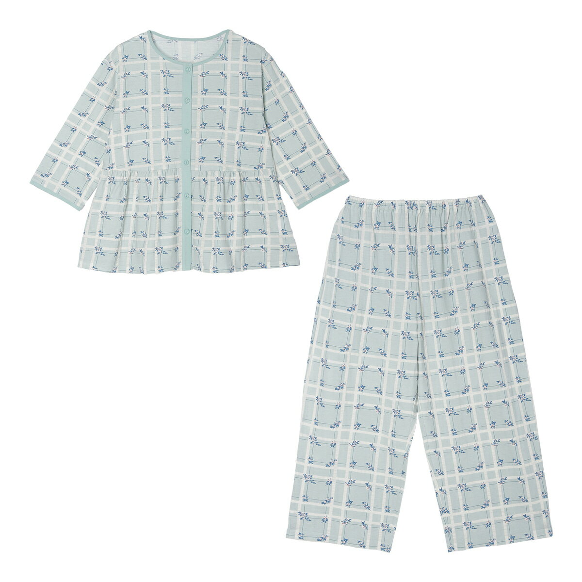 樂天商城 - KID BLUE / キッドブルー リップルチェックフラワー天竺[7分袖パジャマ]