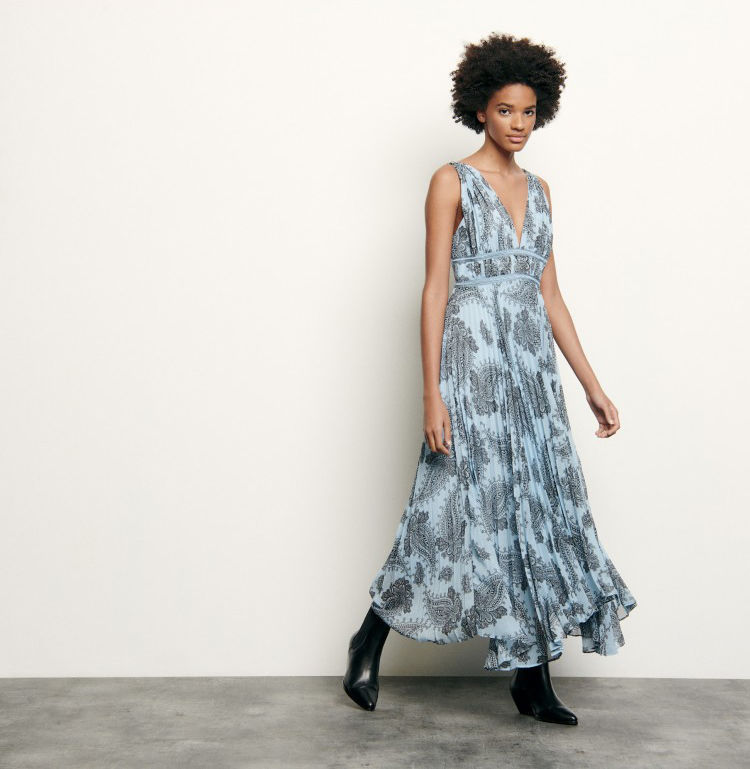 sandro Th Long dress in printed chiffons[X 艿$520