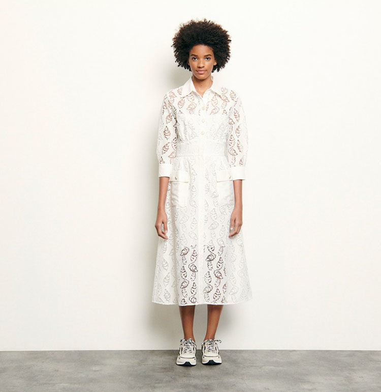 sandro サンドロ Long shirt dress in broderie anglワンピース 定価$