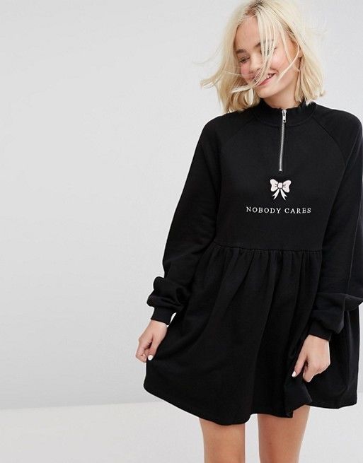 LAZY OAF CW[I[t Zip Up Sweat Dress With Nobody Cares s[X