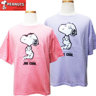 【ネコポスOK】　PEANUTS　スヌーピー　女児　スパンコール　ワイドシルエット　半袖Tシャツ　　パープル、ピンク　140cm、150cm、160cm　子供、子供服、キッズ、女の子　【RCP】