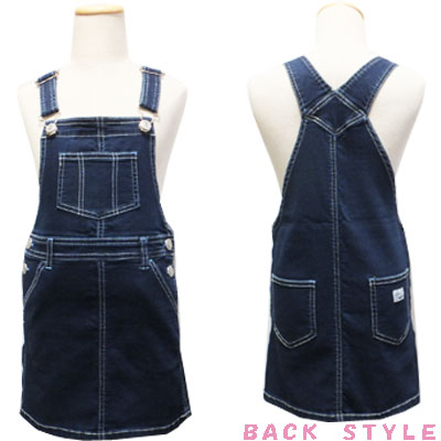 【ネコポスOK】 Fine 女の子 ハイストレッチデニム&ヒッコリー 肩調整可能 ジャンパースカート ネイビー(デニム)、ストライプ(ヒッコリー) 120cm、130cm 子供、子供服、キッズ【RCP】