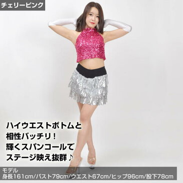 ステージ衣装 スパンコール 衣装 アメスリスパンコールショート丈トップス ダンスウェア ジャズ ヒップホップ 社交 ラテン HD84011 レディース ジュニア ノースリーブ ハイネック ホワイト/ピンク/レッド/ブルー/パープル/ブラック/ゴールド/シルバー フリー nsg