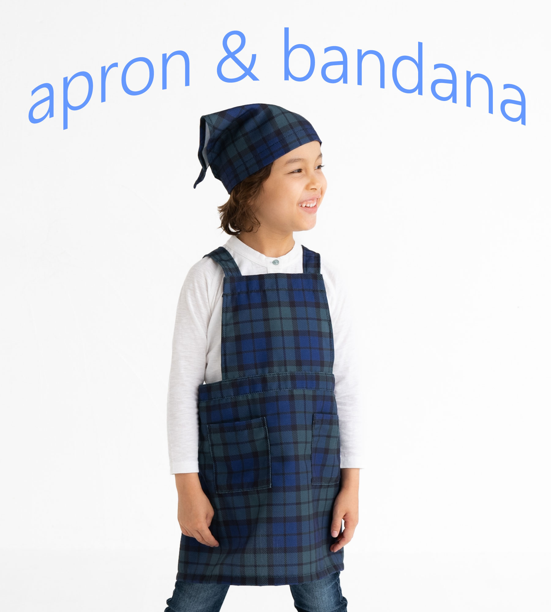 子供用エプロンと三角巾セット チェック柄 120～140サイズ対応 キッズエプロン 工作 調理実習 お料理 お手伝い
