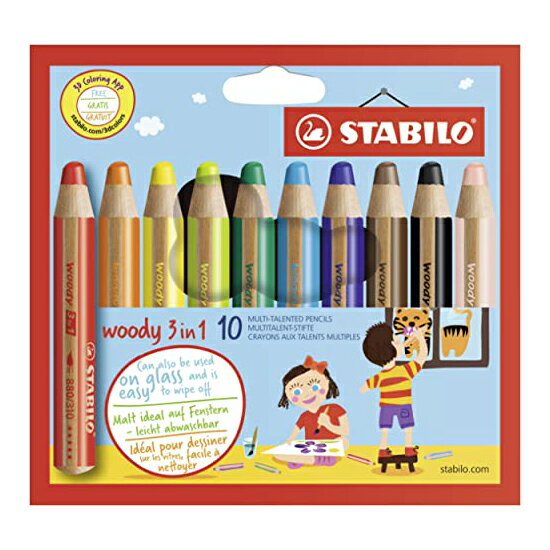 色鉛筆 子供 こども STABILO スタビロ クレヨン 水彩色鉛筆 ウッディー3in1 10色 880-10